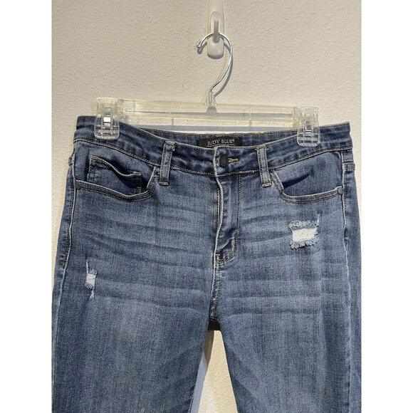Judy Blue Skinny Fit Jeans Womens 30 Blue Denim Stretch Distressed Dark Wash - Picture 2 of 13